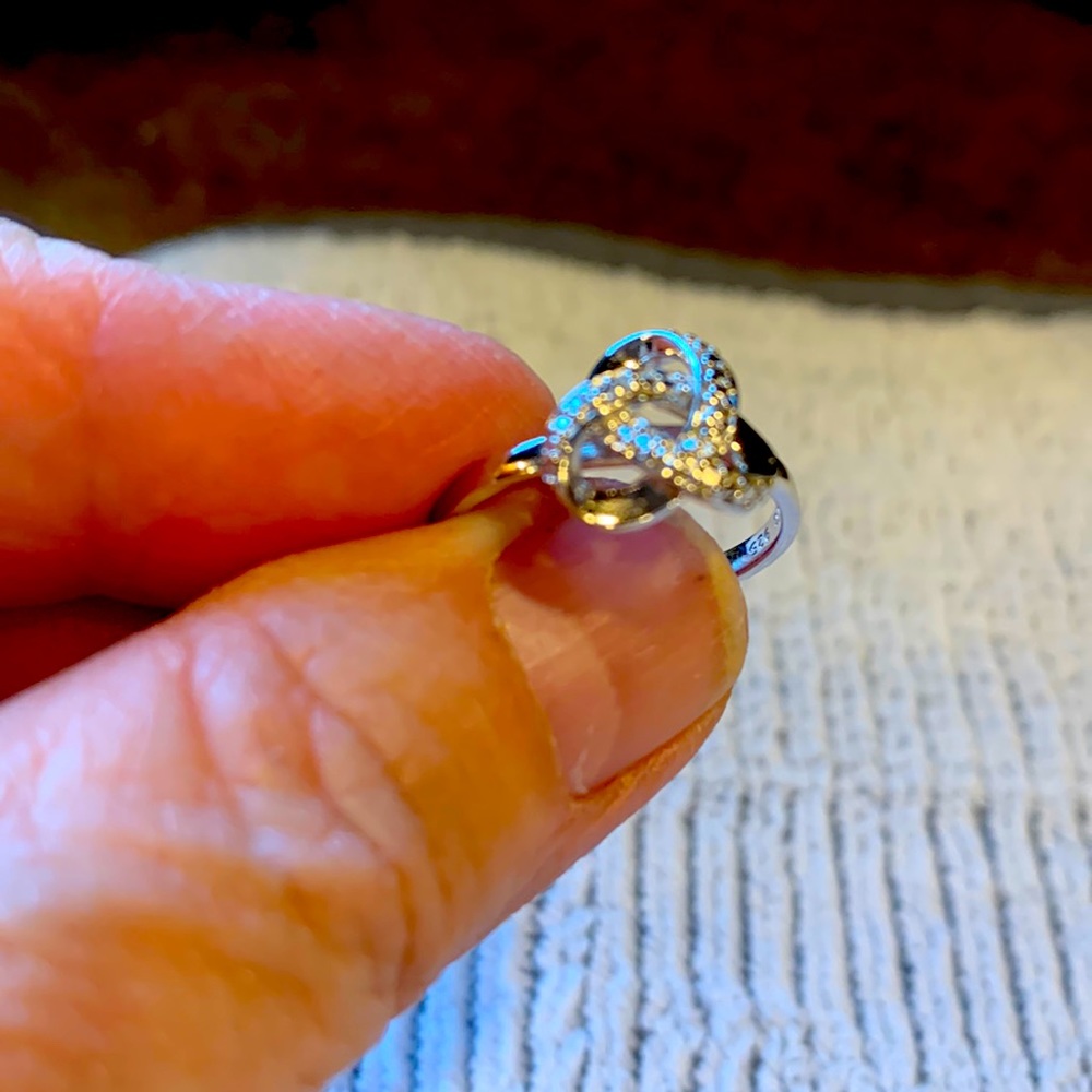 Sterling Silver Diamond Knot Ring -Size 7